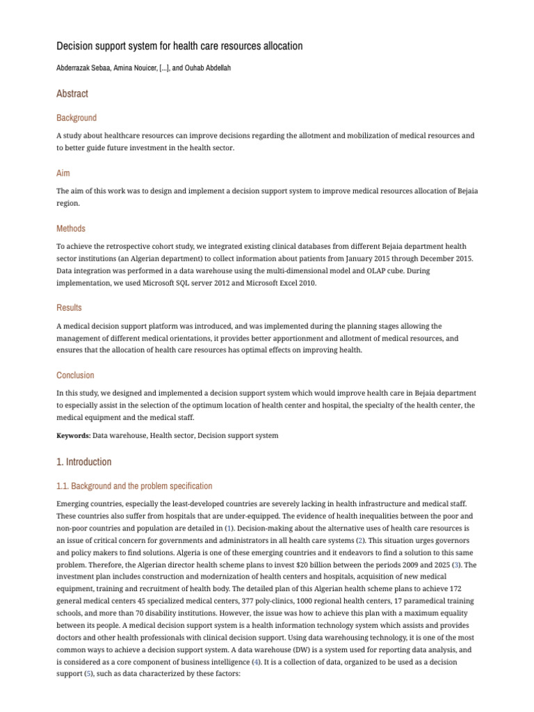 Decision Support System For Health Care Resources Allocation | PDF ...