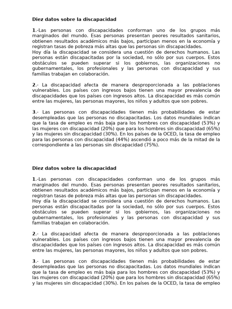 Datos clave sobre la discapacidad | PDF | Invalidez | Pobreza