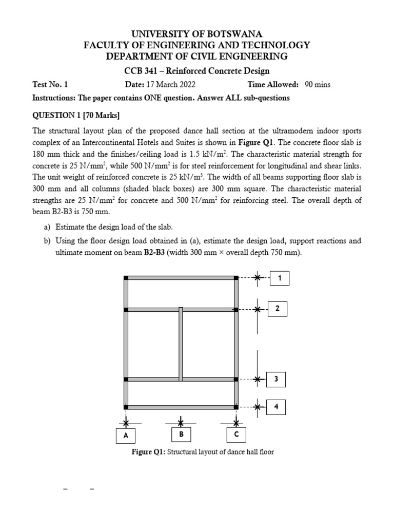 CCB 341 Reinforced Concrete Test 1 | PDF | Beam (Structure) | Bending