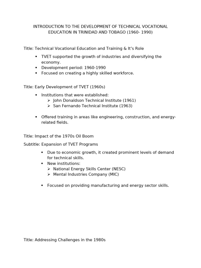 TVET Development in Trinidad 1960-1990 | PDF | Vocational Education ...