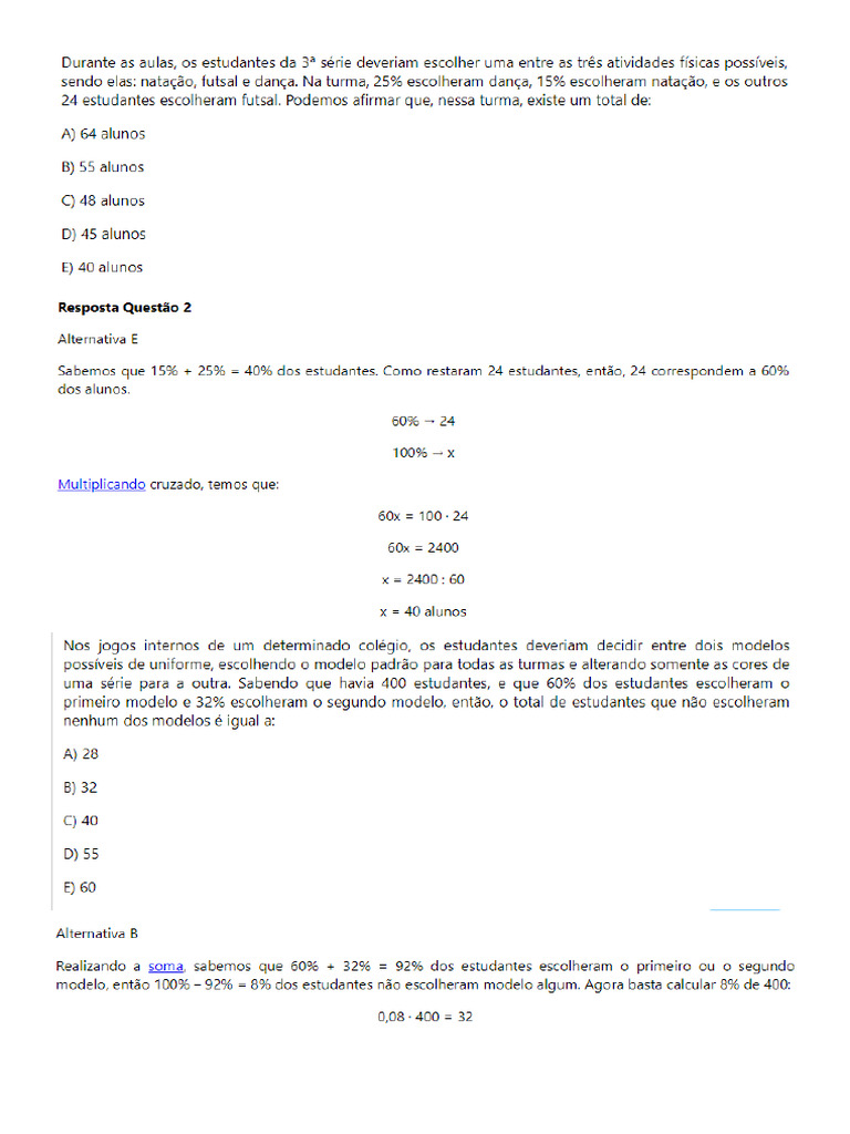 Atividade Porcentagem 8° Ano P.L | PDF