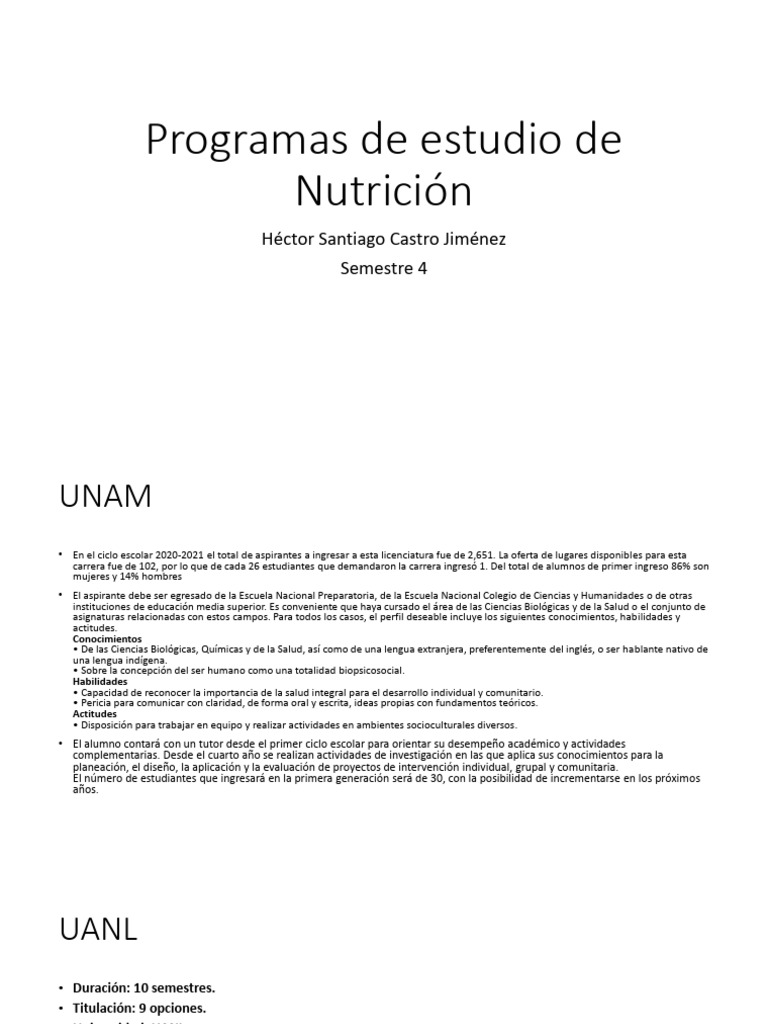 Requisitos y Plan de Estudios Nutrición UNAM-UANL | PDF | Nutrición ...