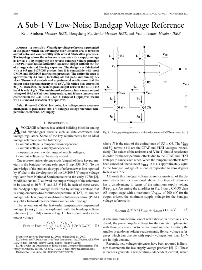 Sub-1V Low-Noise Bandgap Reference | PDF | Bipolar Junction Transistor ...