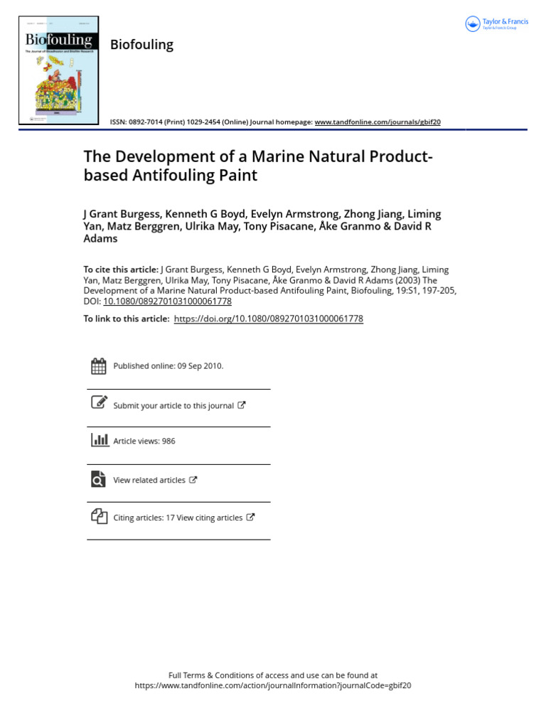 Marine Natural Product Antifouling Paint | PDF