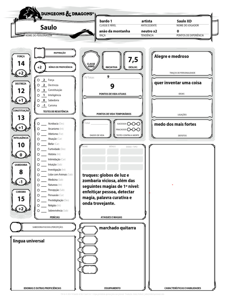 Dd 5e ficha de personagem completavel biblioteca elfica pdf
