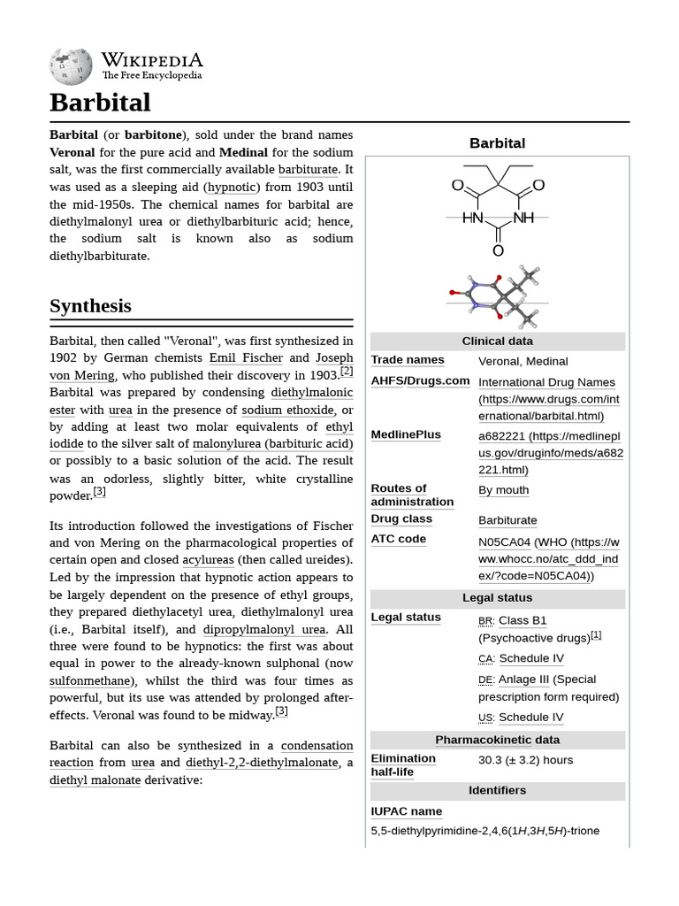 Barbital: Structure and Uses | PDF