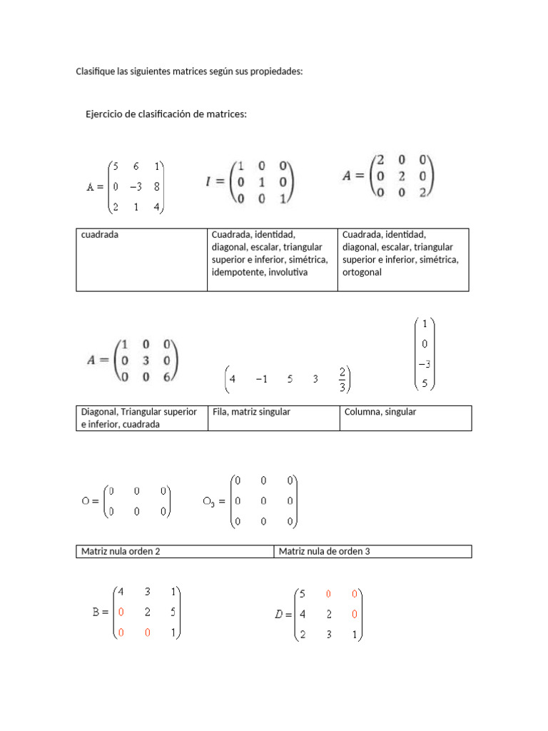 Clasificación de Matrices por Propiedades | PDF