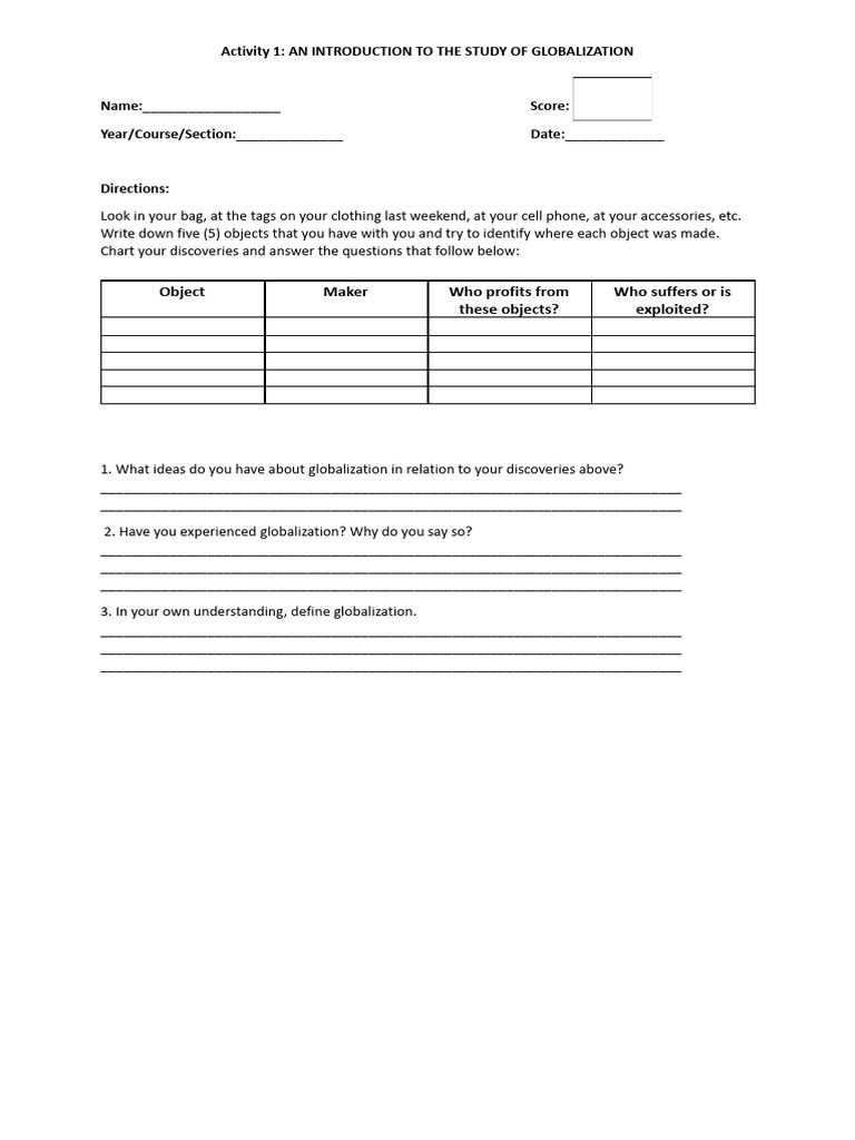 Activity 1 Concepts of Globalization | PDF | Globalization | Economies