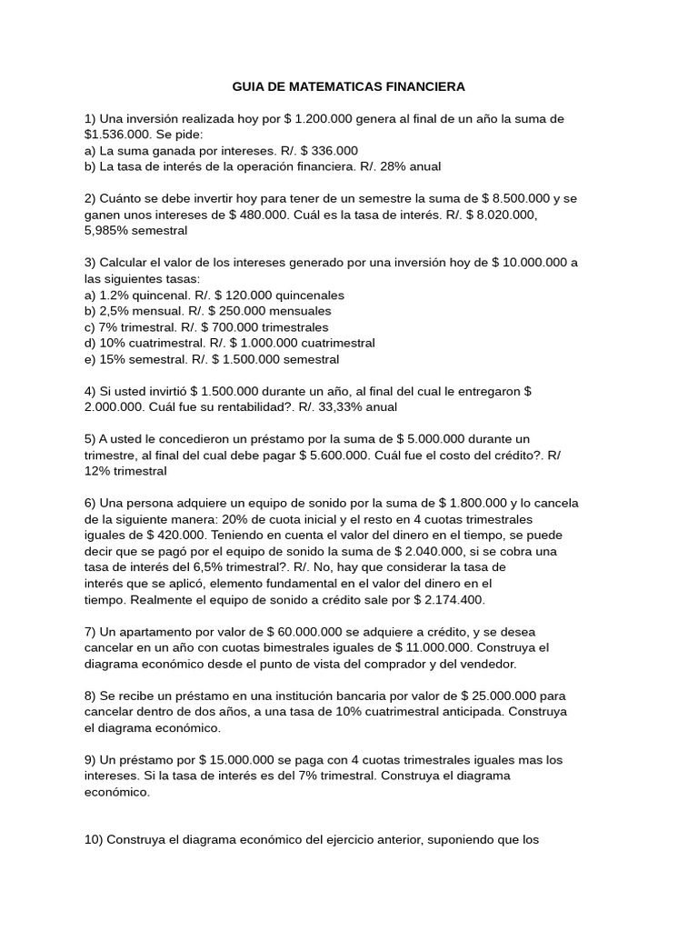 Ejemplos de Ejercicios de Matemática Financiera | PDF | Interés | Tasas ...