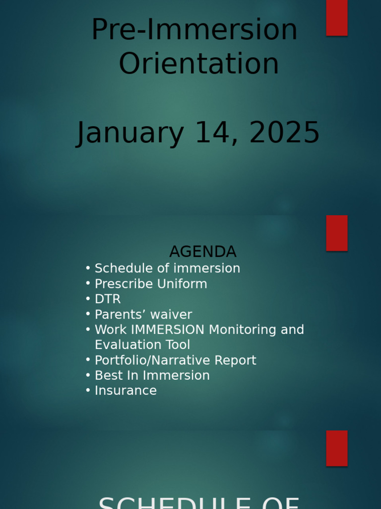 Pre-Immersion Orientation Agenda 2025 | PDF