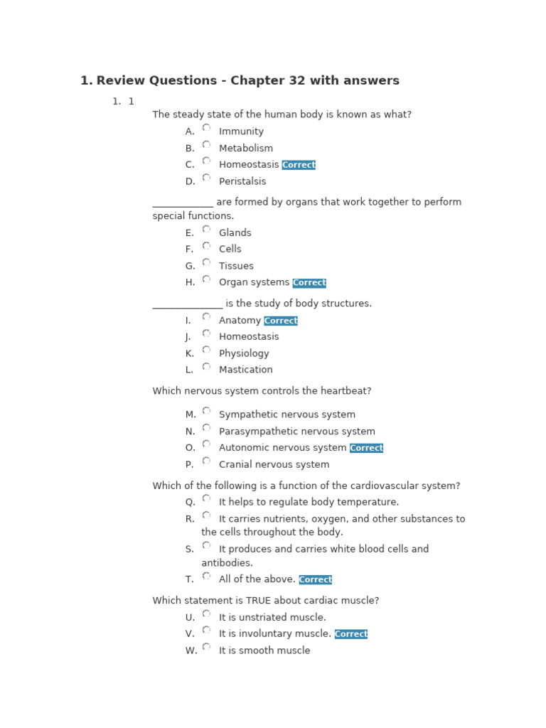 Review Questions Chapter 32 With Answers Pdf Human Body Muscle