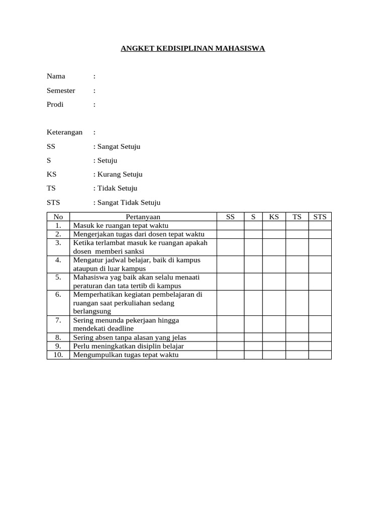 Angket Kedisiplinan Mahasiswa | PDF