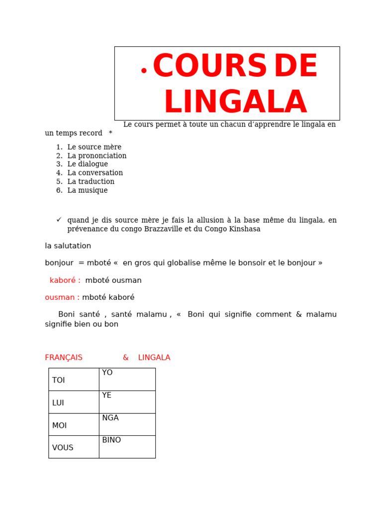 Cours Pratique de Lingala | PDF | Phonologie | Phonétique