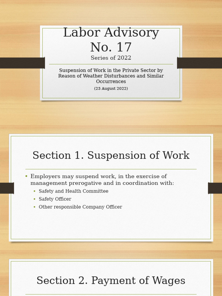 Labor Advisory on Work Suspension and Health | PDF | Employment | Labor