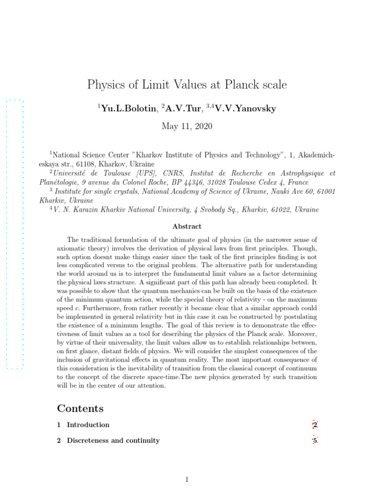 Planck Scale Physics and Limit Values | PDF | Infinity | Quantum Mechanics
