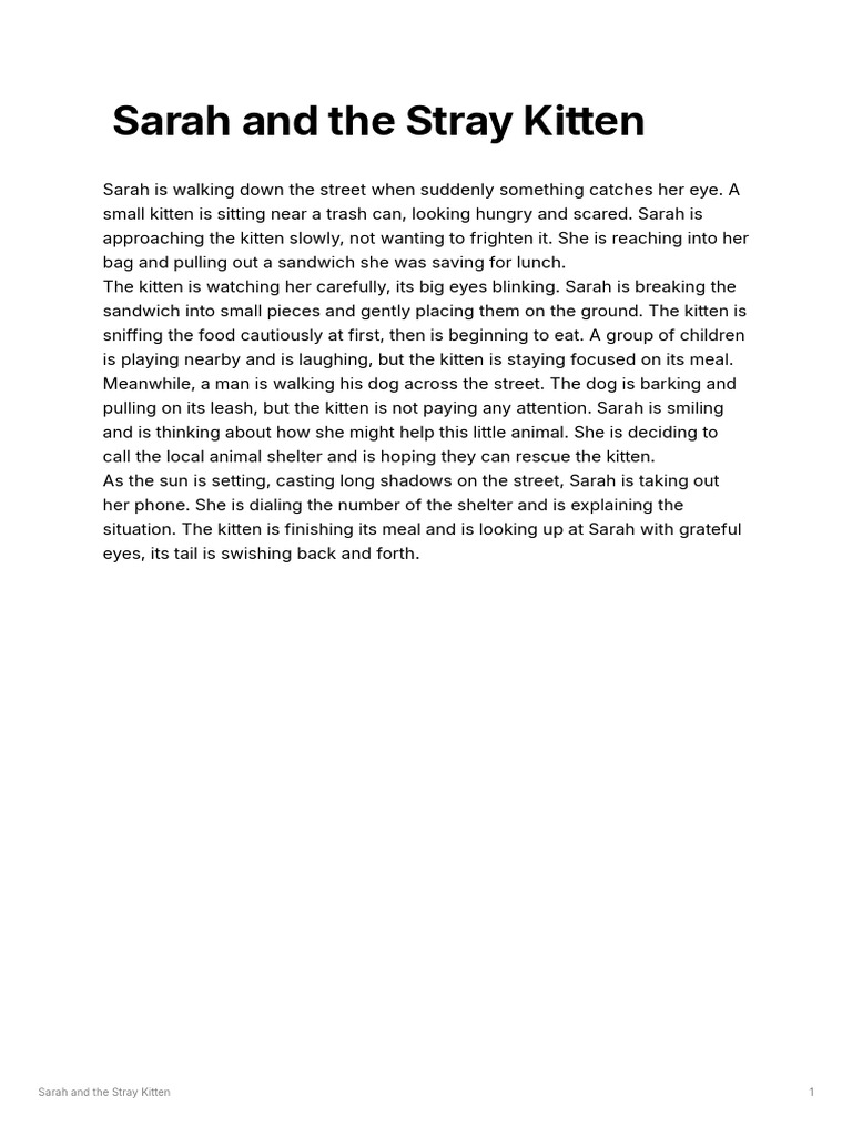 Sarah and The Stray Kitten | PDF