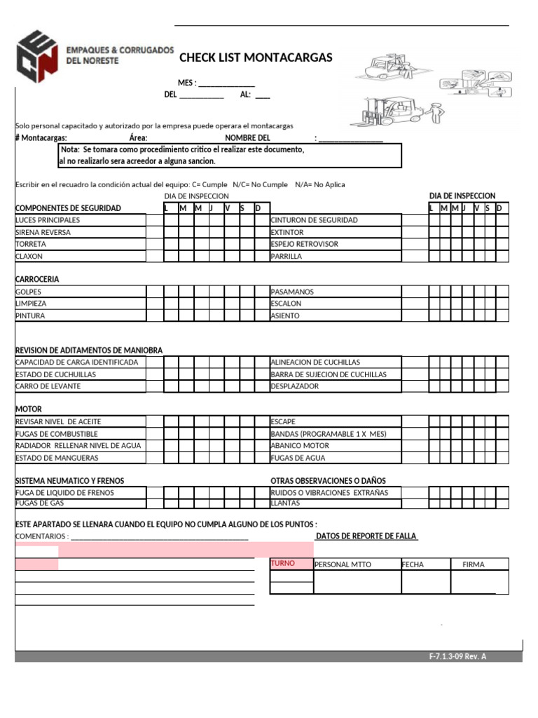 Check List de Inspección de Montacargas y Remolques | PDF | Coche ...