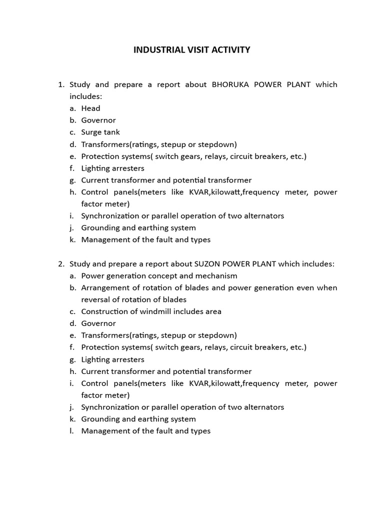 Industrial Visit Reports: Power Plants Analysis | PDF
