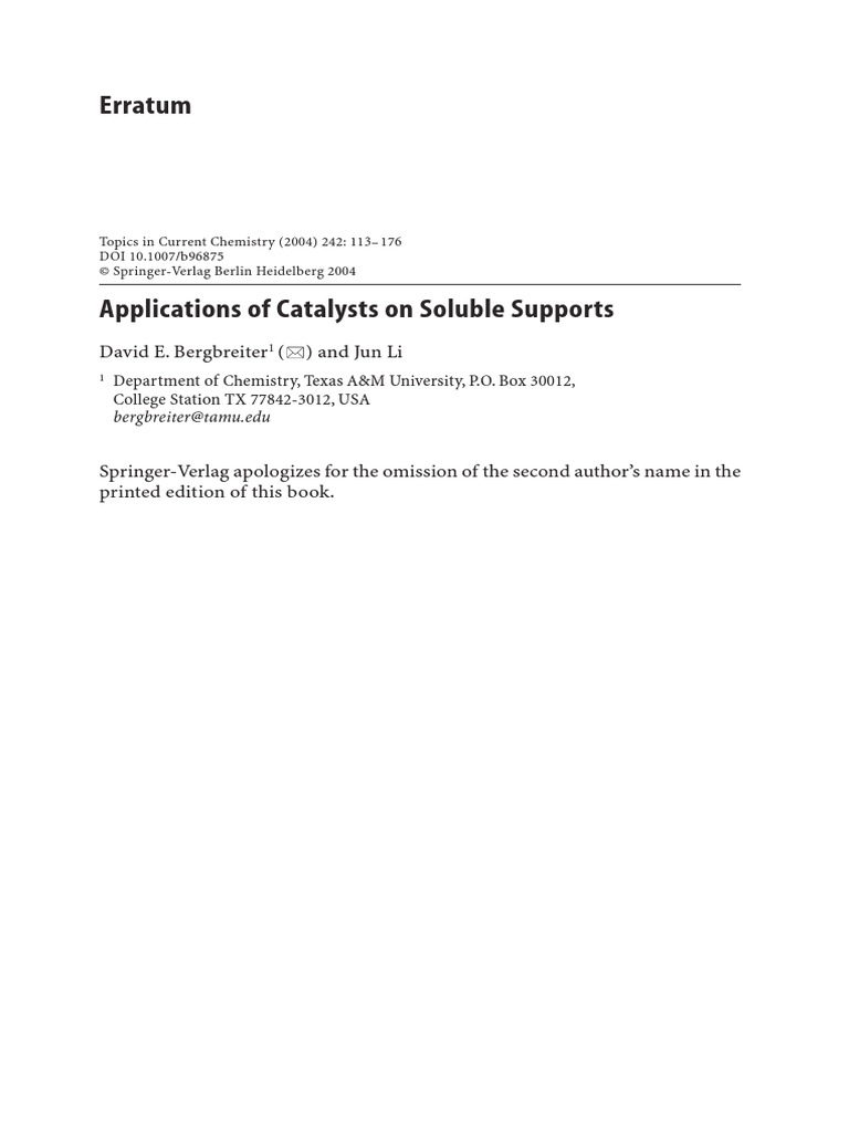 Applications of Catalysts On Soluble Supports A | PDF