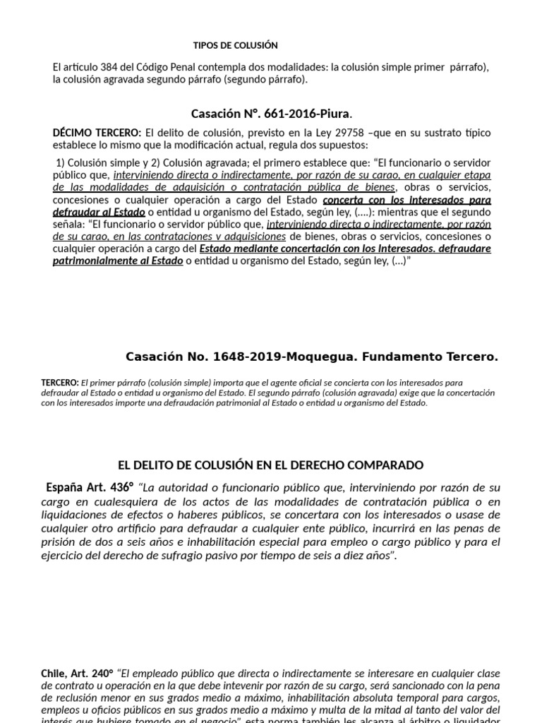 Tipos de Colusión en el Derecho Penal | PDF | Castigos | Justicia