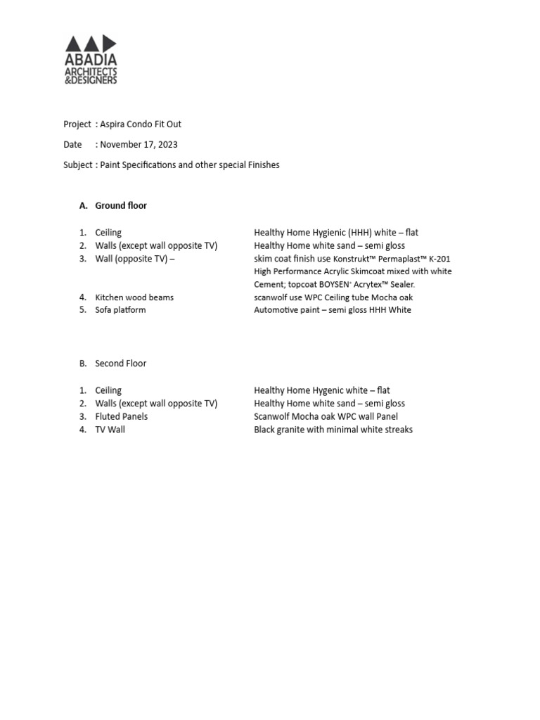 Aspira Condo Material Specifications | PDF
