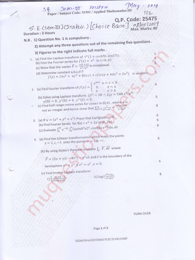 Applied Mathematics III Exam Questions | PDF | Fourier Analysis ...