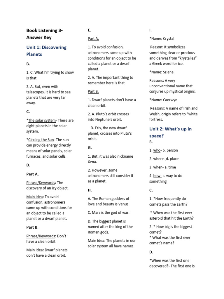 Listening 3 Answer Key Overview | PDF | Planets | Asteroid