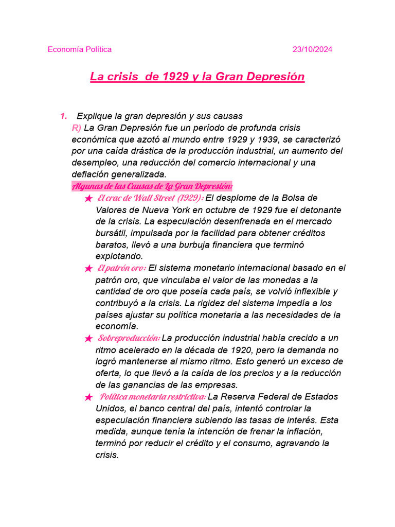 La Crisis de 1929 y La Gran Depresión | PDF | Gran depresion | Nuevo ...