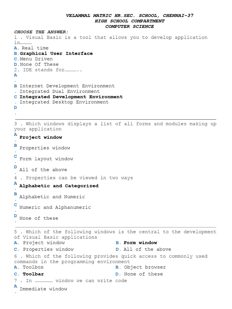 Visual Basic Compartment Exam Questions | PDF | Integrated Development ...