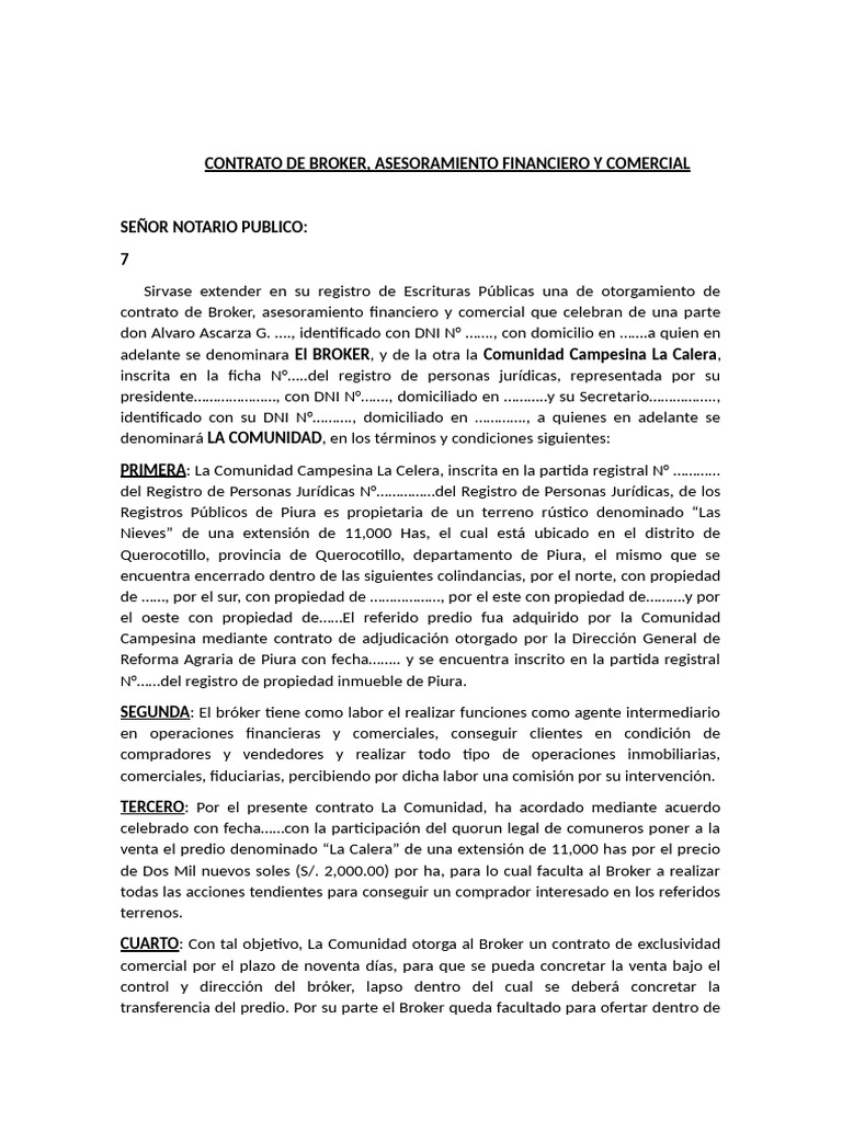 Contrato de Broker y Asesoría Financiera | PDF | Corredor