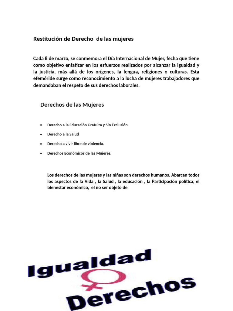 Derechos de las Mujeres y su Restitución | PDF