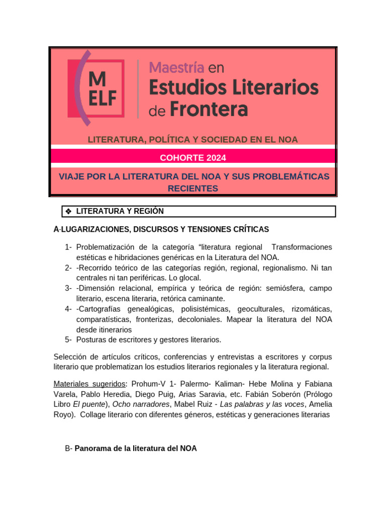 Literatura y problemáticas del NOA | PDF | Escritura | Educación en ...