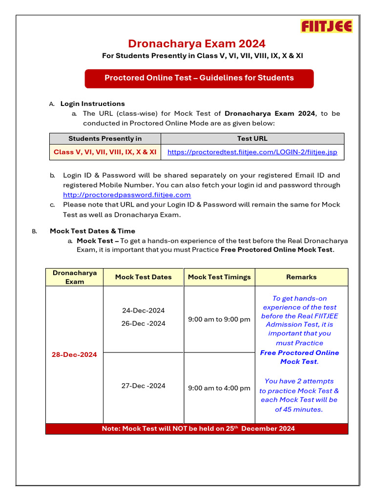 Dronacharya Exam Dec 2024 Test Guidelines | PDF | Mobile Phones | Laptop