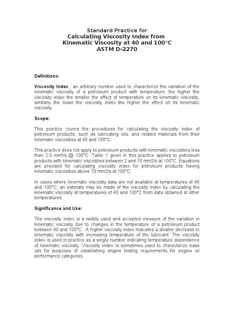 Calculating and Reporting Viscosity Index A Standard Practice for