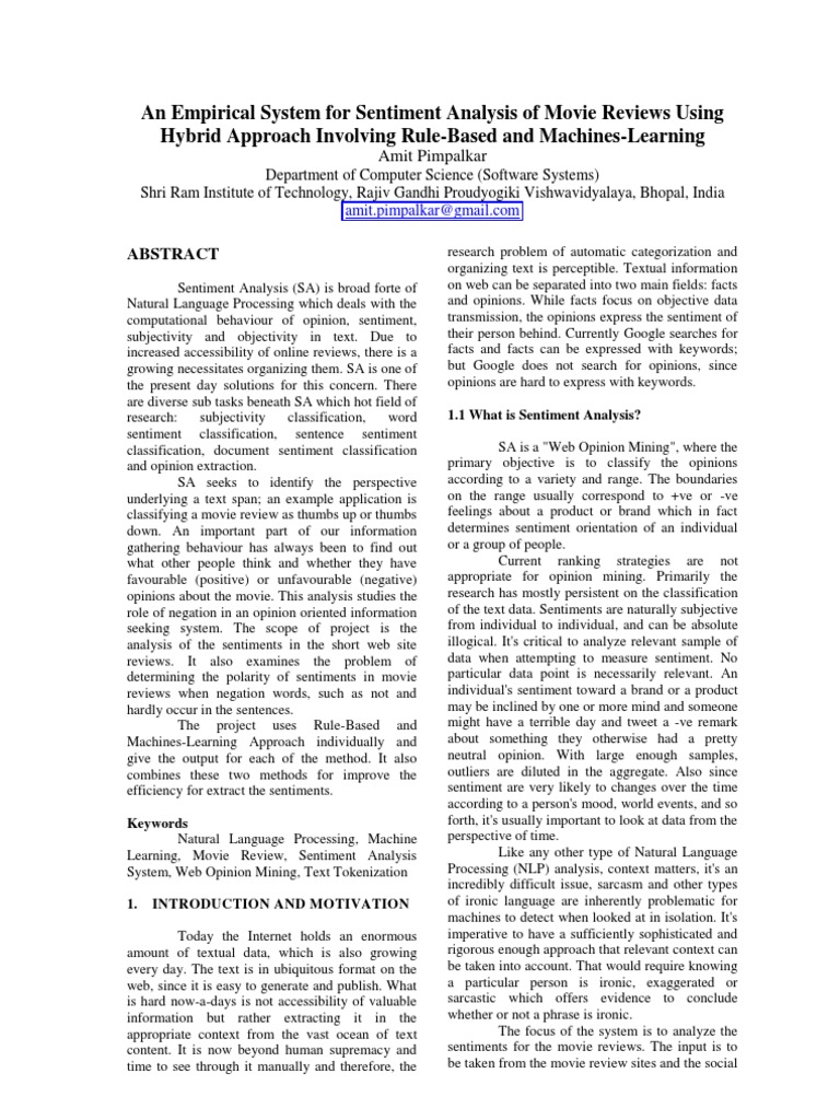 Sentiment Analysis of Movie Reviews | PDF | Machine Learning ...