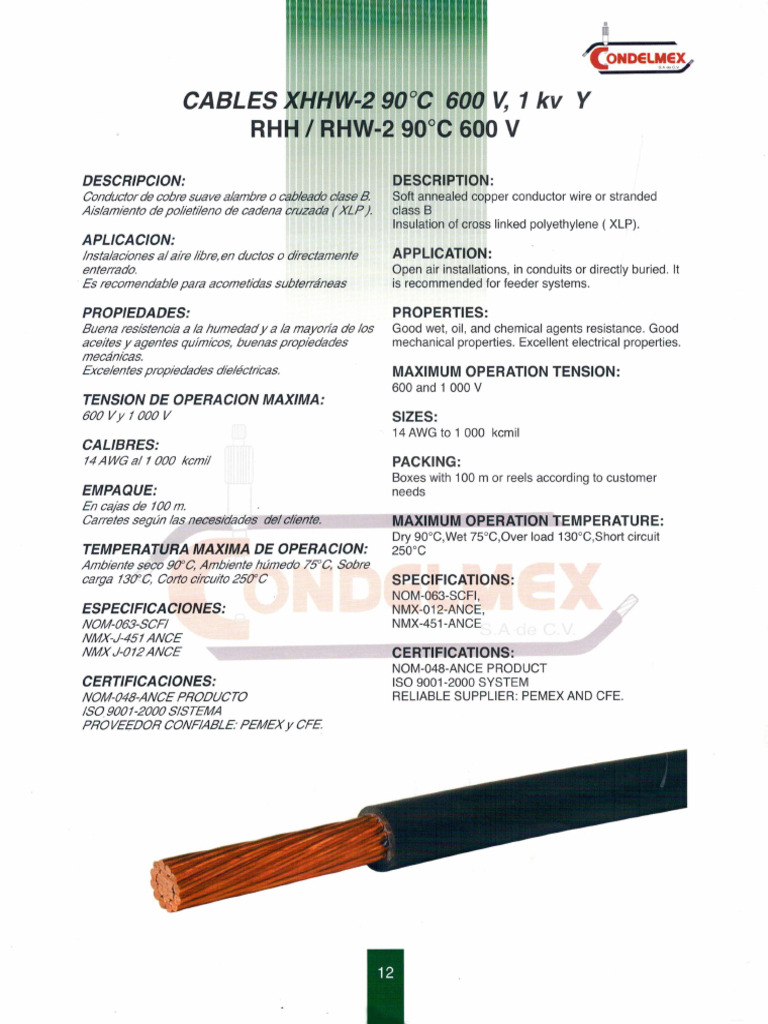 Ficha Cable XHHW RHHW | PDF