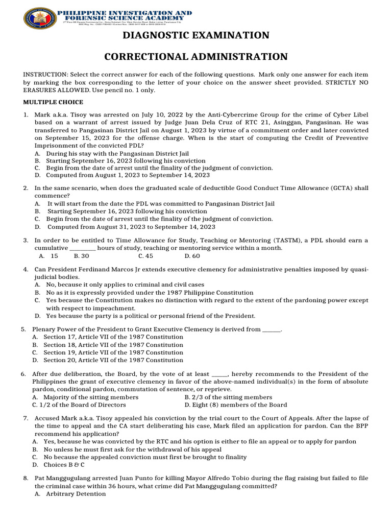 Diagnostic Exam in CORAD | PDF | Pardon | Parole