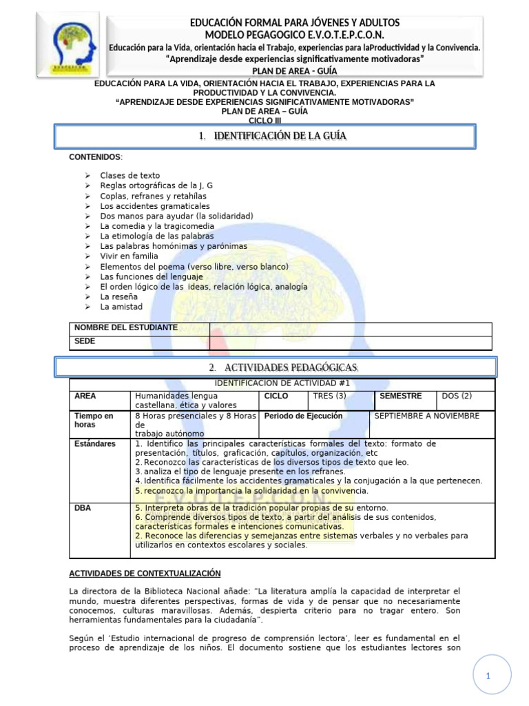 Plan Humanidades Ciclo Iii Periodo Ii | PDF | Evaluación | Aprendizaje
