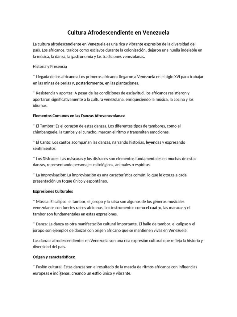 Aportes Culturales Afrodescendientes en Venezuela | PDF | Bailes ...