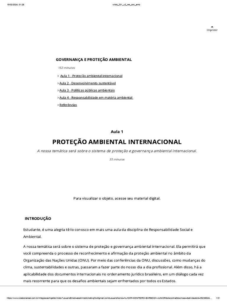 Proteção Ambiental Internacional e ONU | PDF | Sustentabilidade ...