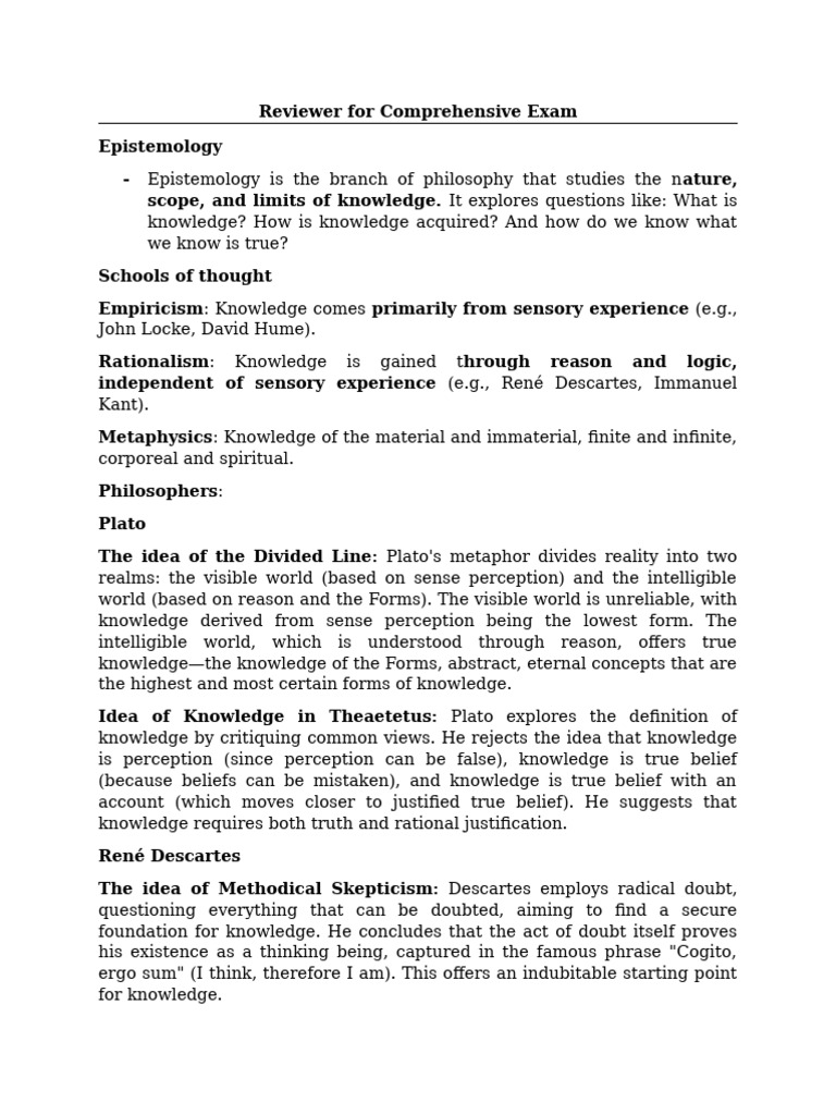 Reviewer For Comprehensive Exam | PDF | Knowledge | A Priori And A ...