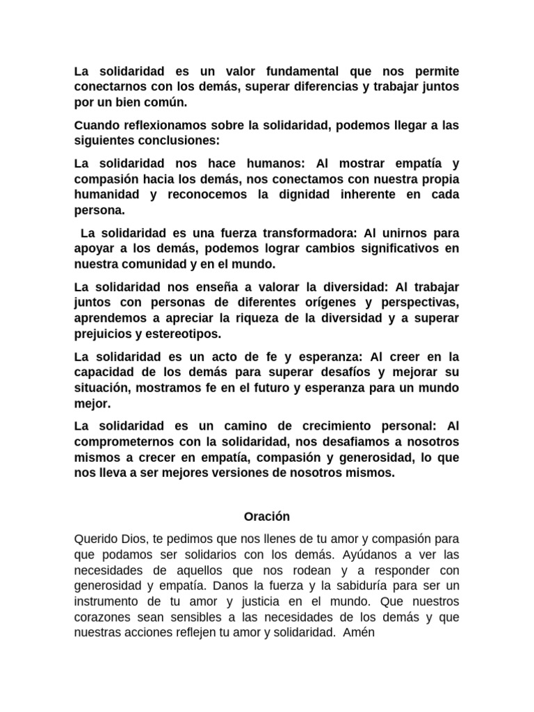 La Solidaridad Es Un Valor Fundamental Que Nos Permite Conectarnos Con ...