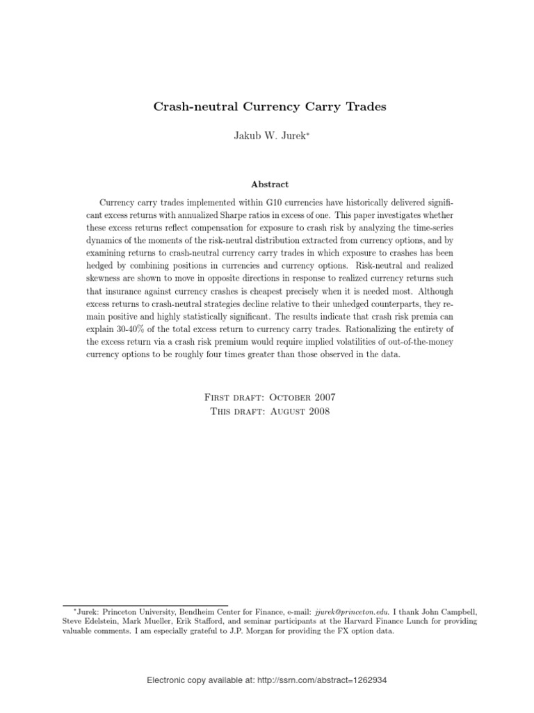 Currency Carry Trades & Crash Risk | PDF | Moneyness | Option (Finance)