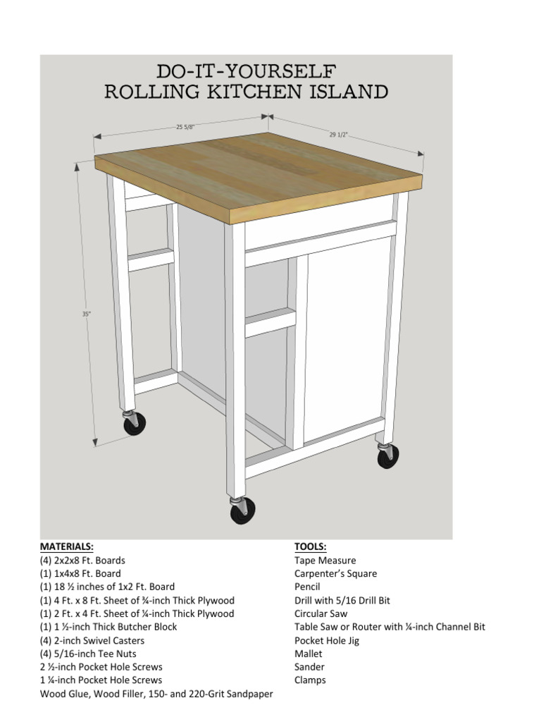 DIY Rolling Kitchen Island Guide | PDF | Cabinetry | Screw