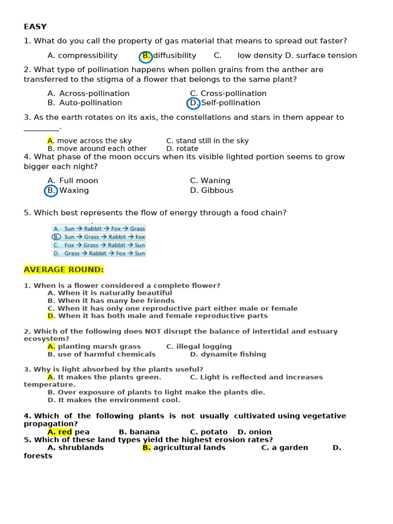 District Science Quiz Questions | PDF | Flowers | Pollination