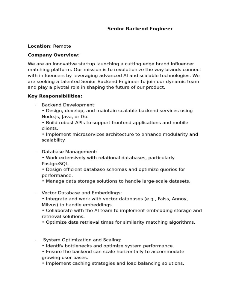 Senior Backend Engineer - SynapsAI | PDF | Databases | Scalability