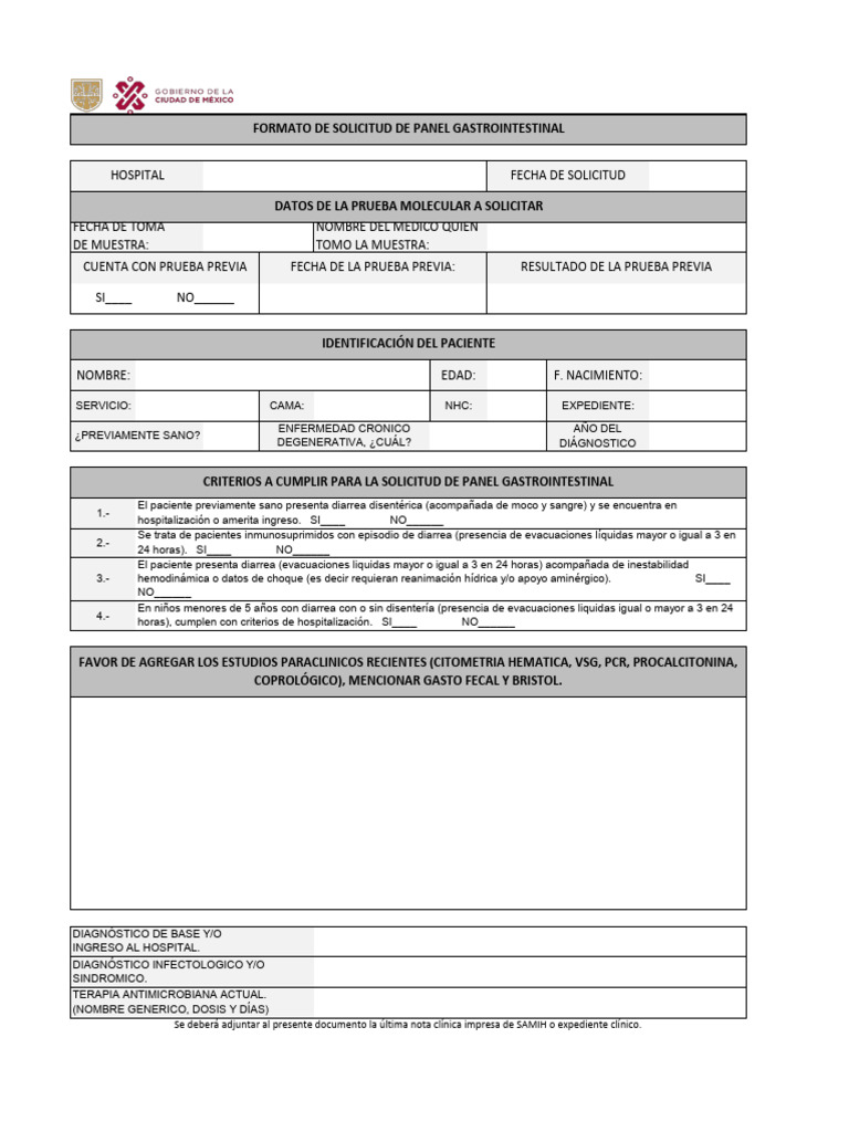 Solicitud de Panel Gastrointestinal | PDF | Diarrea | Enfermedades y ...