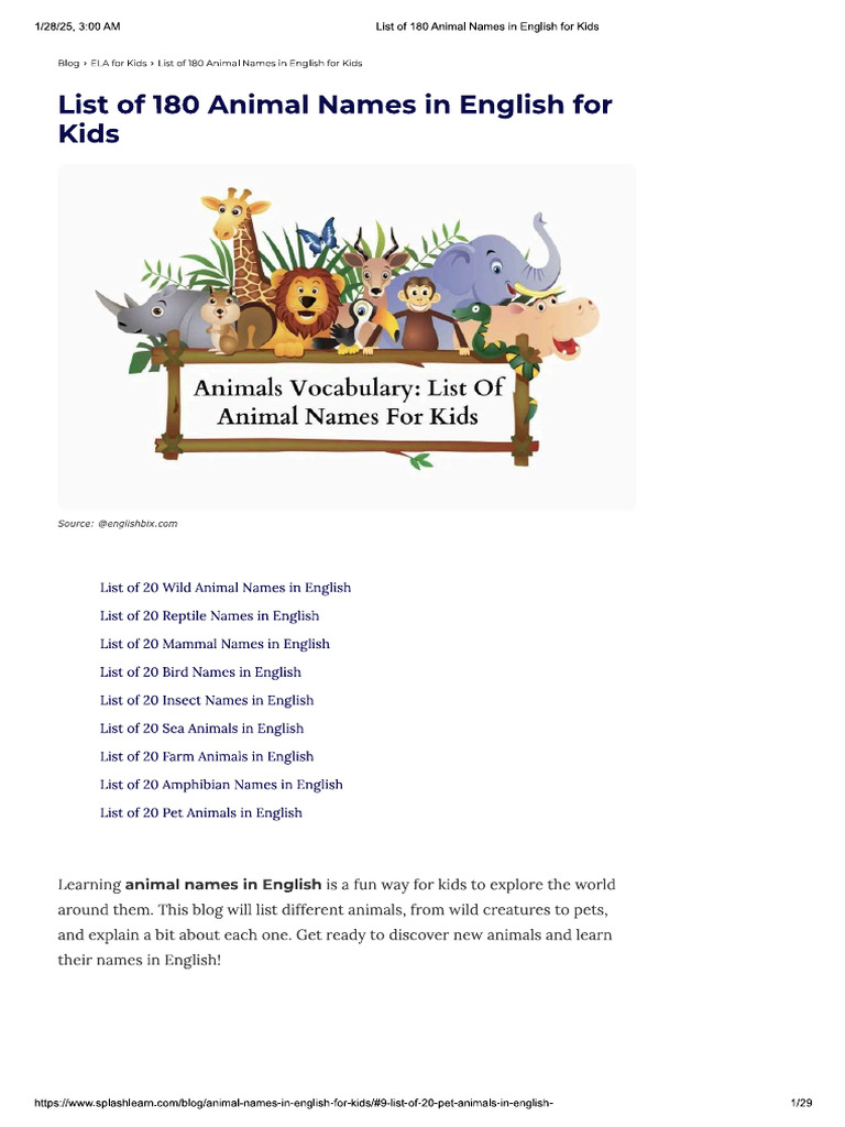 Animals Names | PDF