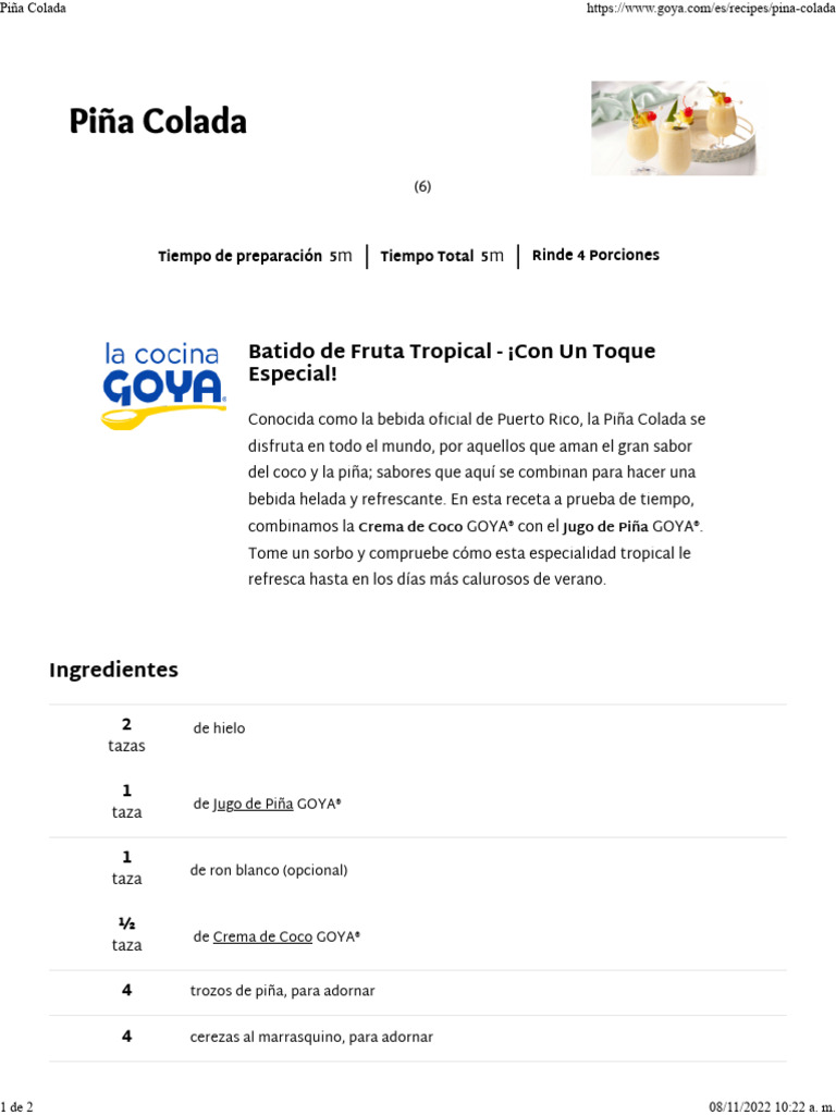 Piña Colada | PDF | Bebida | Leche de coco