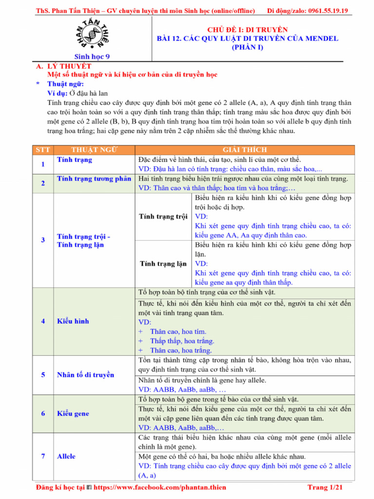 Bài 12. Các Quy Luật Di Truyền Của Mendel - p1 PDF | PDF